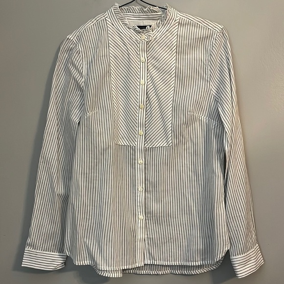 NWT Talbots Petite Pinstripe Button Bibbed Semi-Sheer Blouse Size SP - Picture 1 of 10